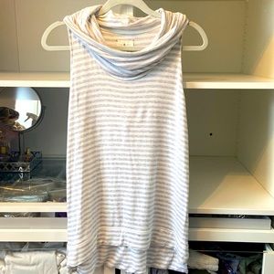 Blue and gray sleeveless cowlneck striped tunic